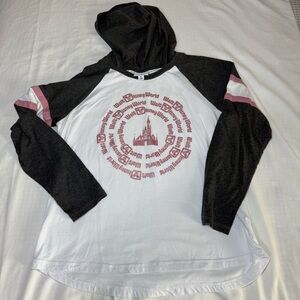 Walt Disney World Pink Gray Ragland Hoodie Shirt  XL Mickey Mouse Lightweight